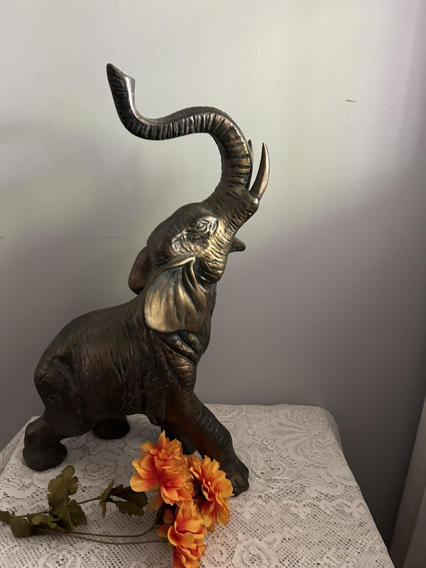 Heavy Large Vintage Bronzed Good Luck Elephant Statue 