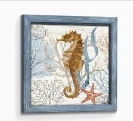 24x24 Framed Seahorse Coastal Wall Art – Never Used