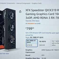 XFX Speedster QICK319 RX 7800 XT CORE Gaming Graphics Card 16GB GDDR6 HDMI 3xDP, AMD RDNA 3 RX-78TQICKF9 ‼️ TOP & BEST COMPUTER GAMING CARD ‼️