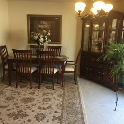 Dining Extended Table With 6 Chairs Cherry Wood All Natural 