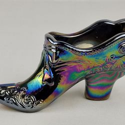 Vintage Fenton Carnival Glass Amethyst Slipper 4.5" Shoe Boot Purple