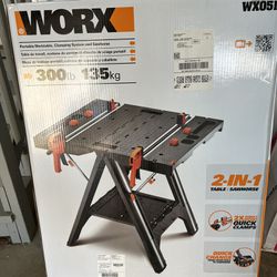 Worx Pegasus 2-in-1 Folding Work Table & Sawhorse, Easy Setup Portable Workbench