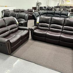 New Reclining Couch / Love Seat . Brown Leather . Free Delivery !