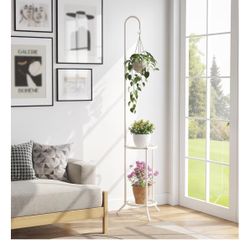 Hanging Plant Stand Indoor Outdoor,2-Tier Plant Stand with Metal Shelf, 68.9" Tall Corner Planter Holder for Hanging Lights Garden decor for Yard Pati