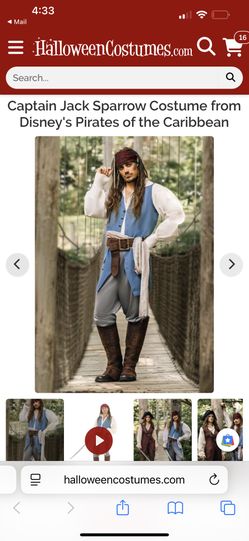 Halloween Costume Disney Captain Jack Sparrow Size Large