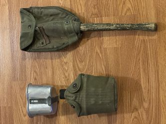 Vintage Us Army Shovel And Bottle