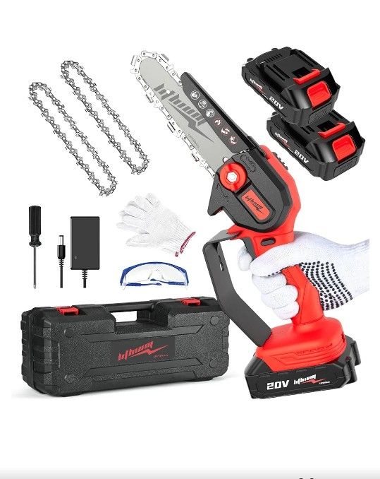 Mini Chainsaw Cordless, 6 Inch Portable Electric Chainsaw, One-Hand Handheld Small Chain Saw for Cutting Wood Trimming and Woodworking- Mini Chain Saw
