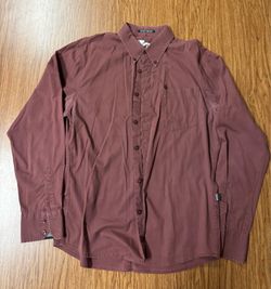 Volcom Men’s Button Up Dress Shirt, Burgundy, Large