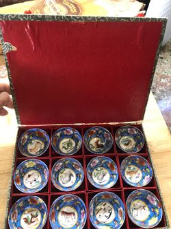 Mid Century Set Of 12 Zodiac Mini Ceramic Cups 