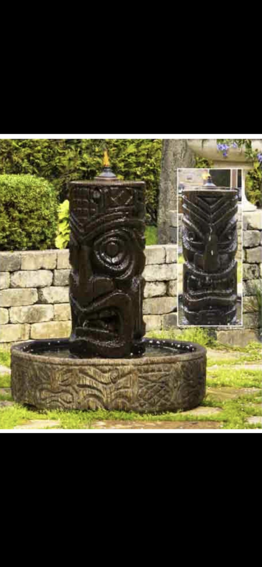 44" Tiki Column Fountain - Outdoor Concrete Garden Fountain Feature Statue 