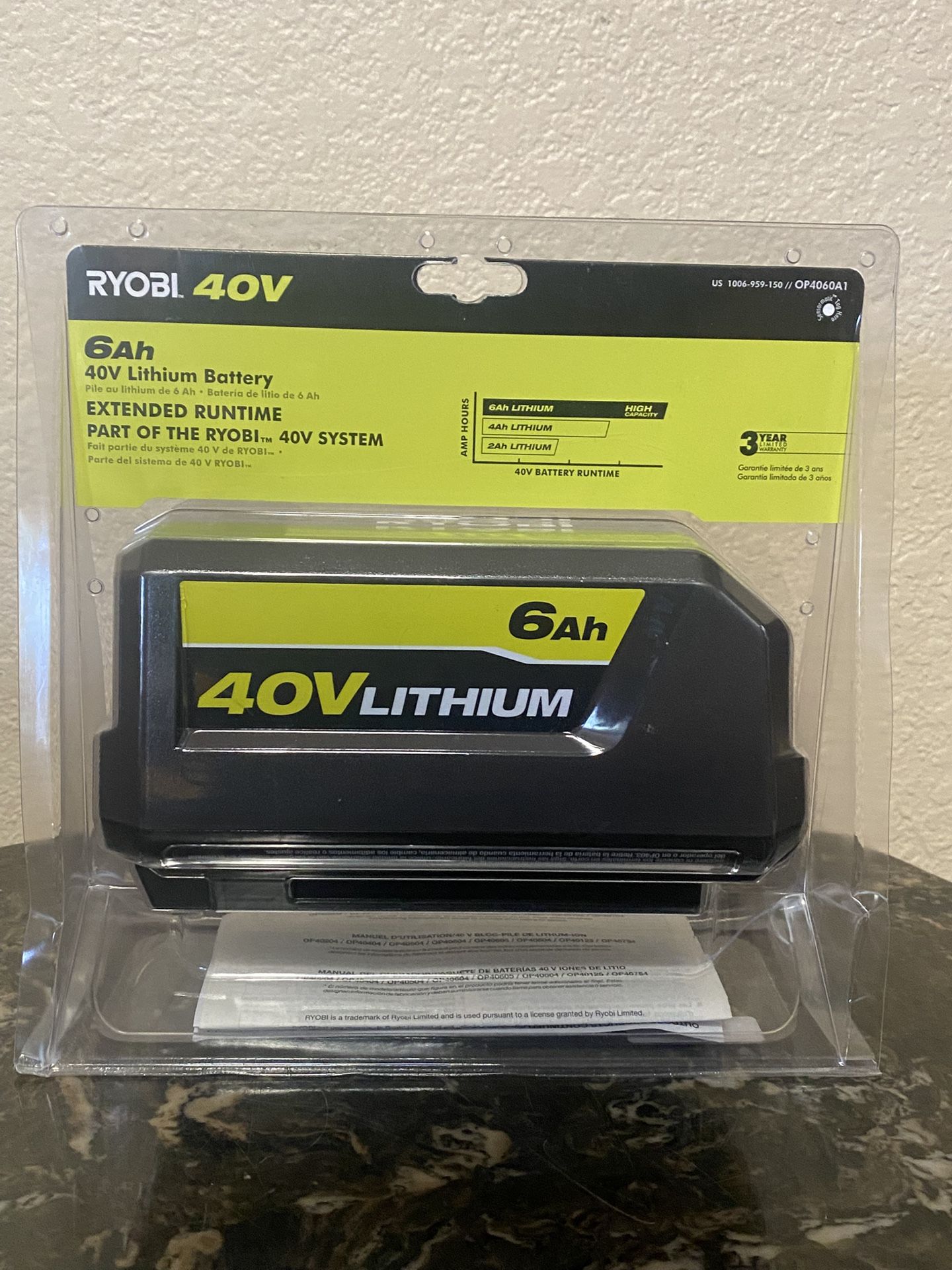Ryobi Battery De 40 Volts Y 6ah Nueva Sellada  Precio fijo $100