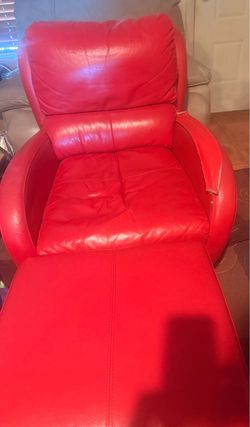 Red Leather Chair and ottoman foot rest