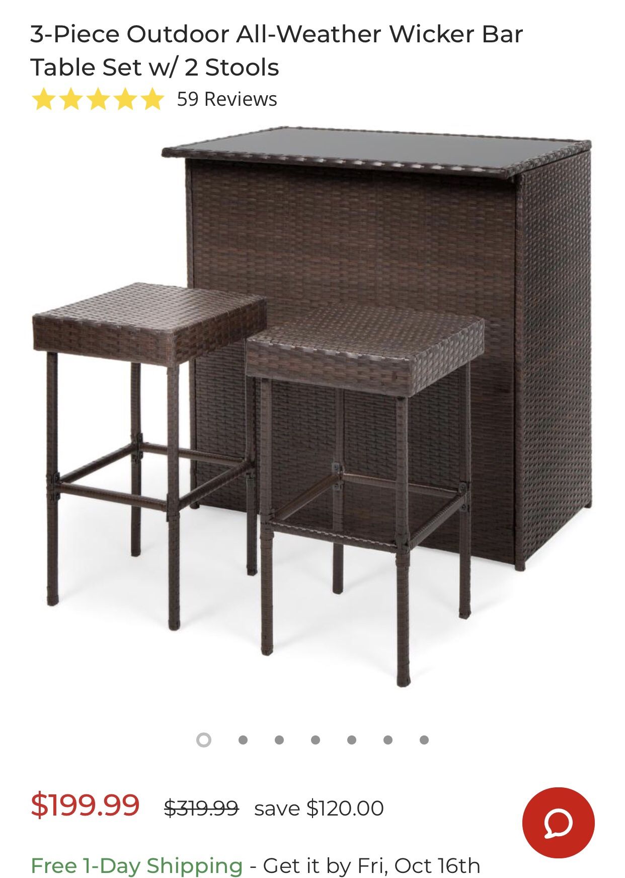 Brand new 3-Piece Outdoor All-Weather Wicker Bar Table Set w/ 2 Stools
