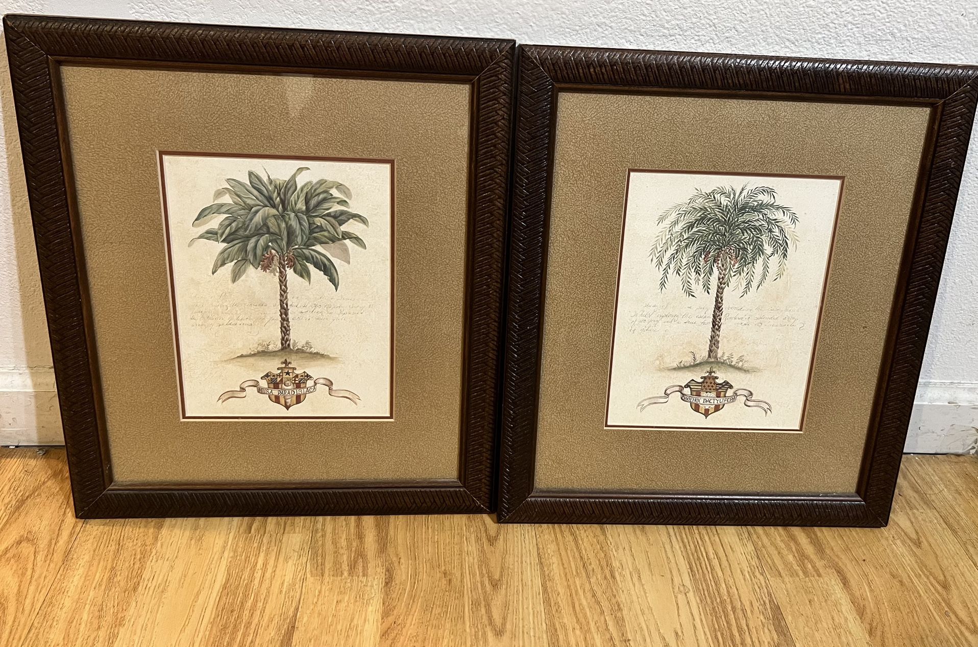 Vintage British Colonial Style Faux Bamboo and Palm Tree- Framed Wall Art