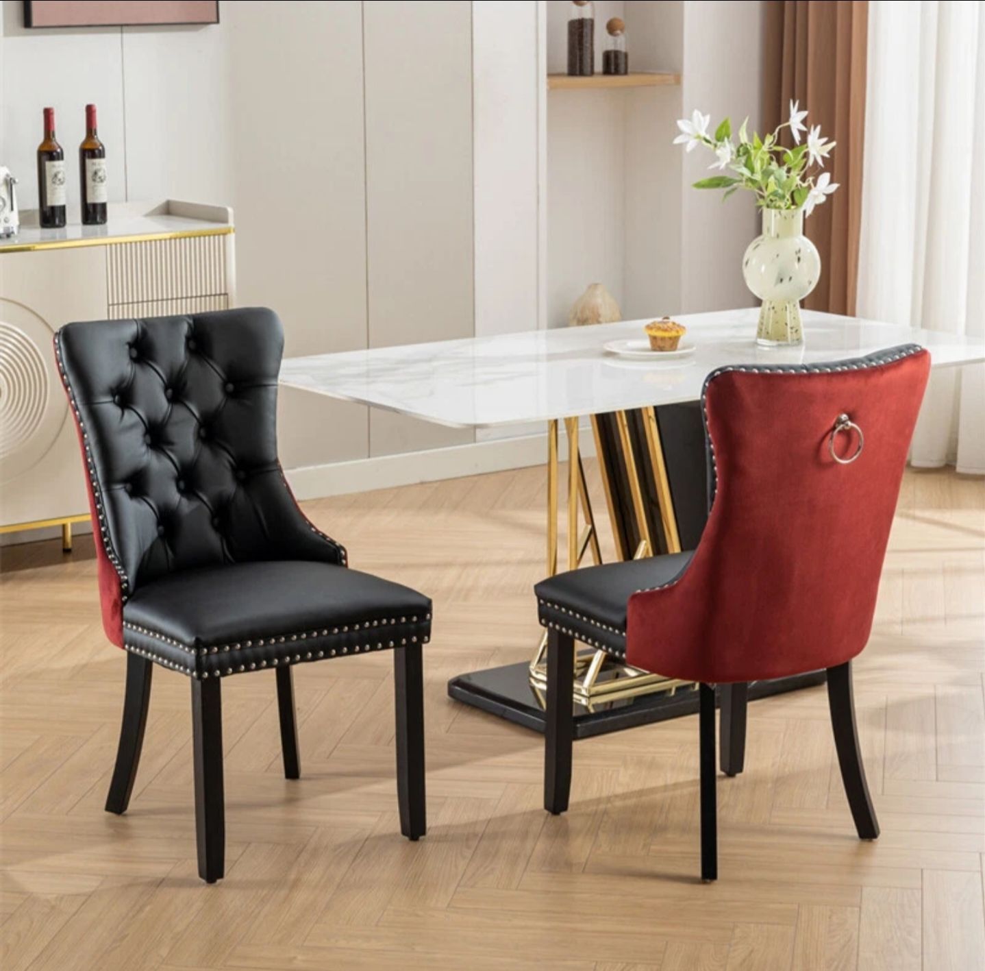 Six High-end Tufted Contemporary Upholstered Dining Chair with Nailhead Trim