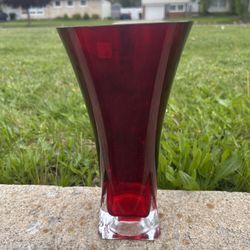 HOOSIER GLASS Vase #4040 Cranberry Red Hexagonal 9" 