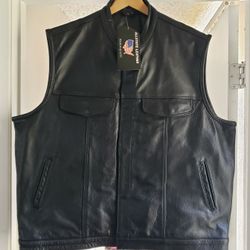 Premium Leather Motorcycle Club Vest - New!