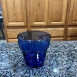 Vintage Anchor Hocking Cobalt Blue Glass Flower Pot Tea Light Candle Votive. 