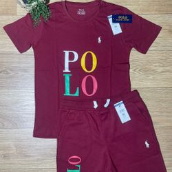 Burgundy Kids Polo Short Set