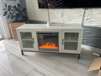White TV Stand with Electric Fireplace Insert