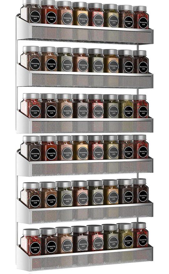  2 Pack Spice Rack Organizer, 3 Tier Counter-top Stand or Wall Mounted Storage Rack Hanging Shelf for Kitchen Cabinet, Cupboard, Pantry Door or Bathro