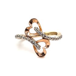 10k Rose & Yellow Gold Bypass Heart Cz Ring