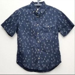 Mens Short Sleeve Sz M,  Coastal Old Money Nautical Wear, Navy Blue w/Anchors