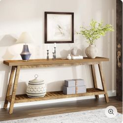 Farmhouse Console Table, 70.9" Entryway Table 2-Tier Sofa Table, Light Brown 🌱