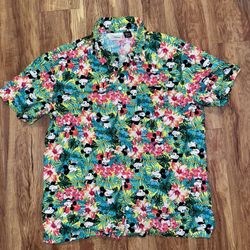 Disney Hawaiian Shirt Men’s Large Multicolored Mickey Mouse Floral Luau tropical