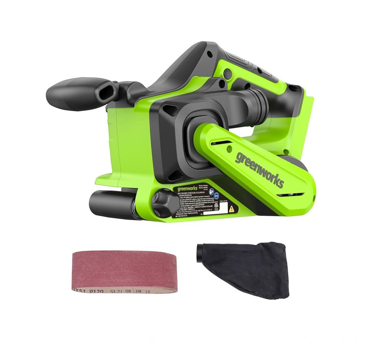 Greenworks 24V Brushless Cordless 3in. x 18in. Belt Sander Kit with Dust Bag and 60 Grit Sandpaper, Tool Only