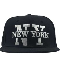 New York Black Snapback Flat Brim Hat