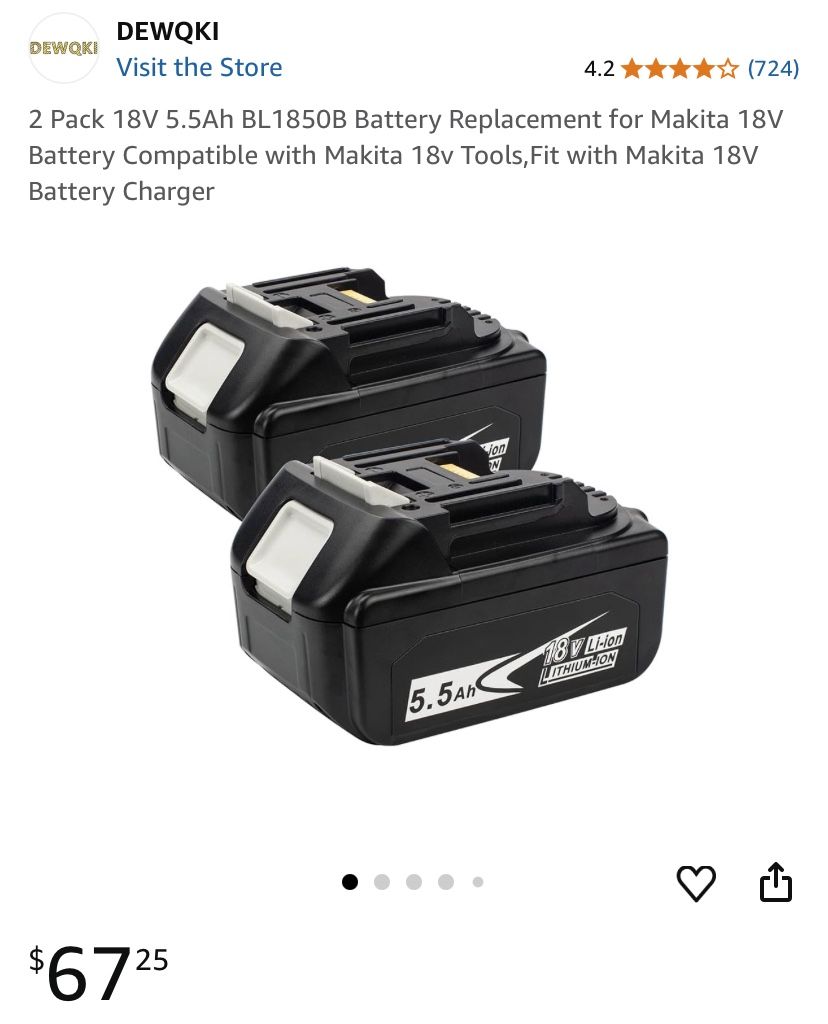 2 Pack 18V 5.5Ah BL1850B Battery Replacement for Makita 18V Battery Compatible with Makita 18v Tools,Fit with Makita 18V Battery Charger