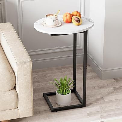 23.4” Oval C-Shaped End Table with Marble Top