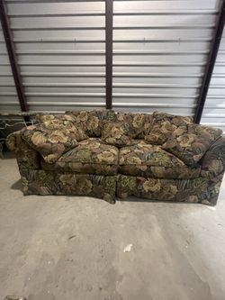 Large designer tapestry sofa with five pillows