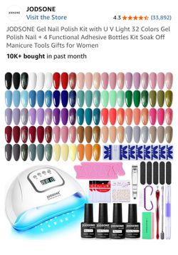 JODSONE Gel Nail Polish Kit with U V Light 32 Colors Gel Polish Nail + 4 Functional Adhesive Bottles Kit Soak Off Manicure Tools Gifts for Women