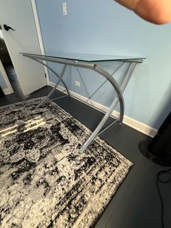Modern Tempered Glass Computer Desk – 48" x 28" – Silver Metal Frame