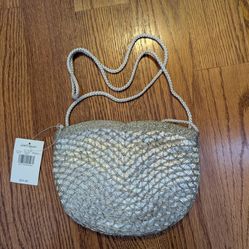 New silver beaded purse 8 x 6in