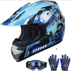 Oumurs DOT Youth Dirt Bike Helmet with Goggles & Gloves for 5-14 Years Old, Youth ATV Helmets Size XL
