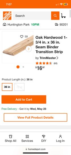 Oak Hardwood 1- 3/4 in. x 36 in. Seam Binder Transition Strip by TrimMaster >