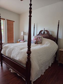 Cherry Wood Four-Poster Bed Frame