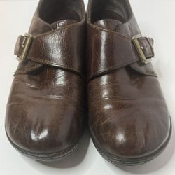 BOC Born Concept Brown Leather Wedge Loafers Size 8M 