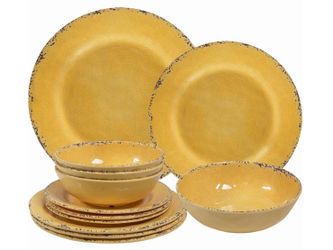 12-Piece Rustic Melamine Dinnerware Set