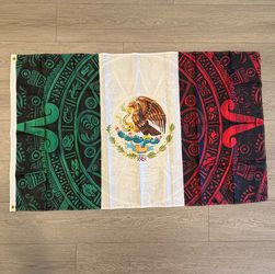 México Flag with Aztec Calendar