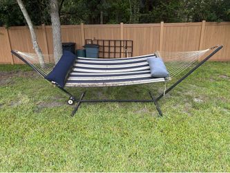 Blue and white striped hammock