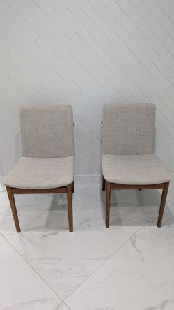 Set of 2 West Elm Mid-Century Upholstered Dining Chairs - Walnut/Oatmeal