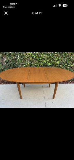 Mid Century Modern Teak Oval Butterfly Leaf  Dining Table
