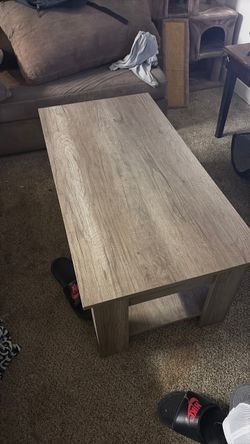 Wood Grain Coffee Table with Bottom Shelf