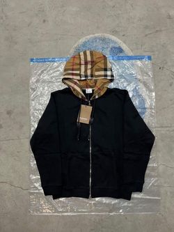 Burberry Black Zip-Up Hoodie with Check Hood