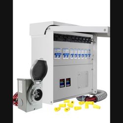 Upgrade 50A 10 Circuit Transfer Switch with 2 Digital Display Energy Meter with L14-50p Optional Power Inlet, IP 67 Waterproof, Pre-Wired, Transfer Sw