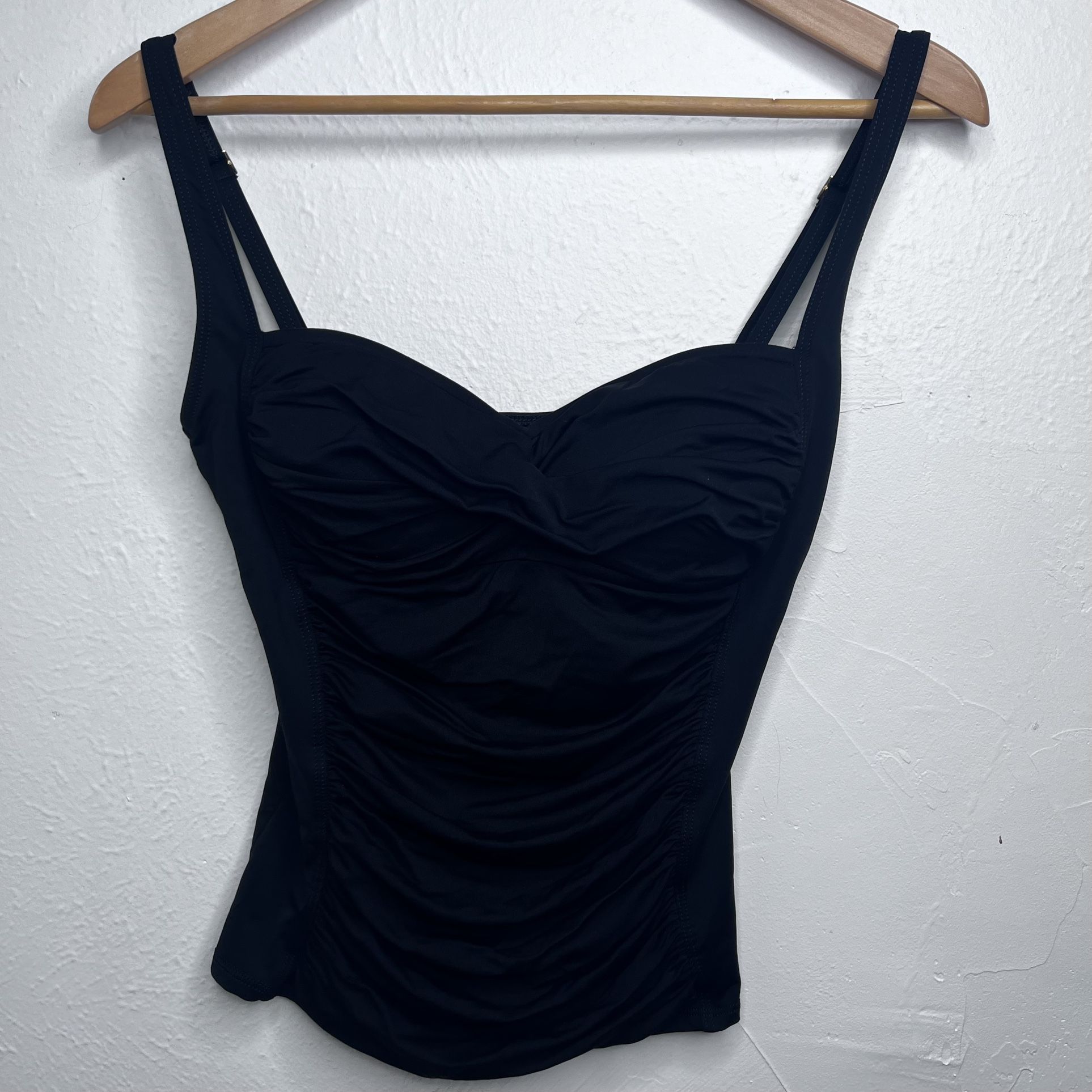 La Blanca Swimsuit Bikini Tankini Top Women’s Sz 8 Solid Black